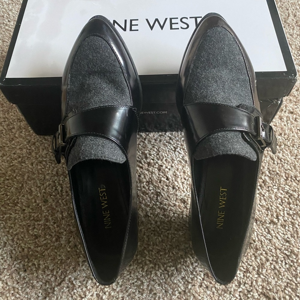 Nine West Pat n Leather Fabric cross Buckle Shoes